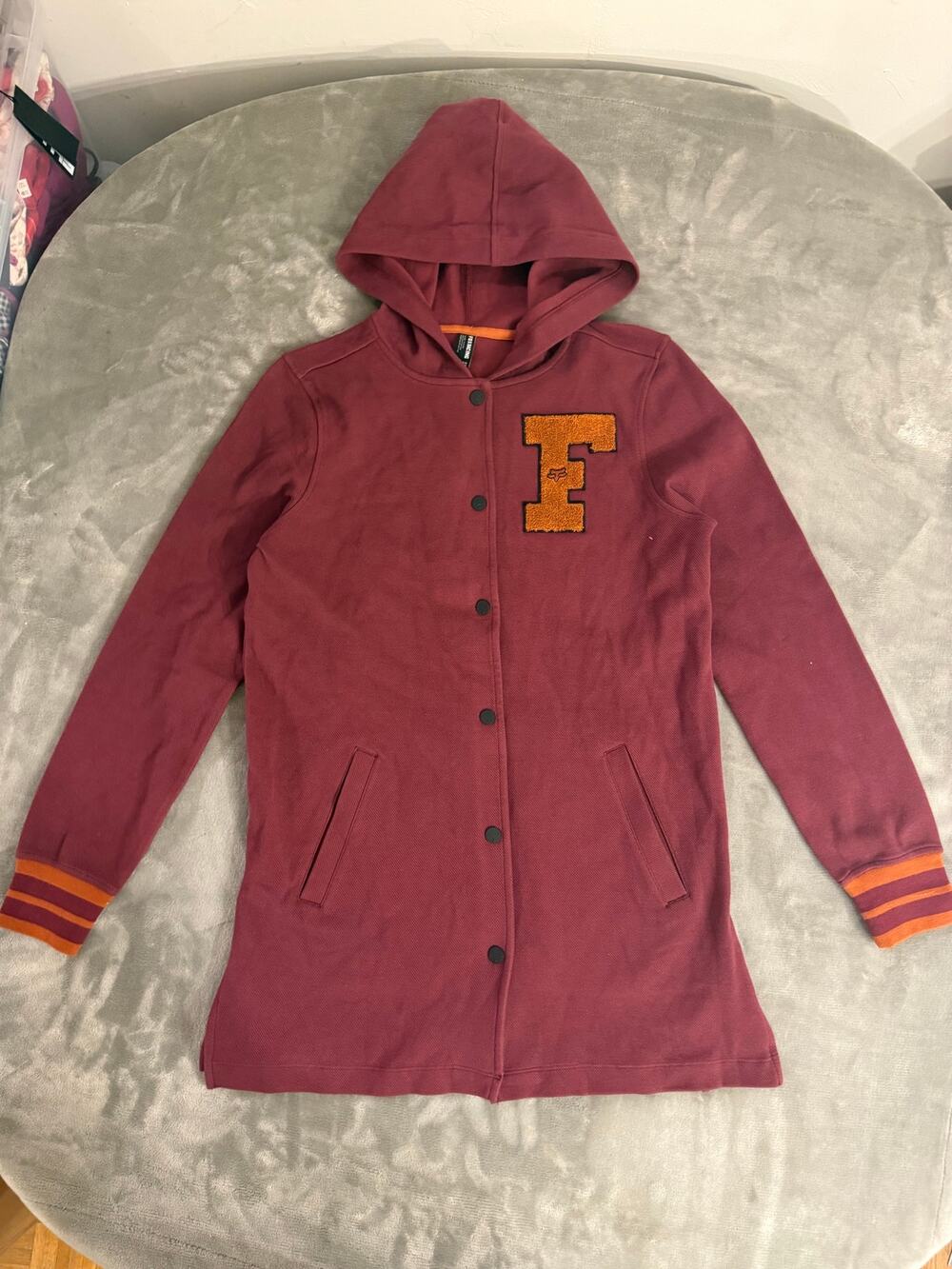 Fox Racing Womens Small Burgundy Varsity Hooded Jacket Snap Front NWT
